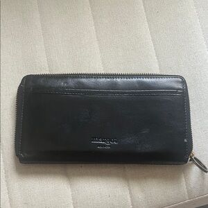 margot Black 100% Leather Genuine Leather Zip Wallet with Exterior Card Slot